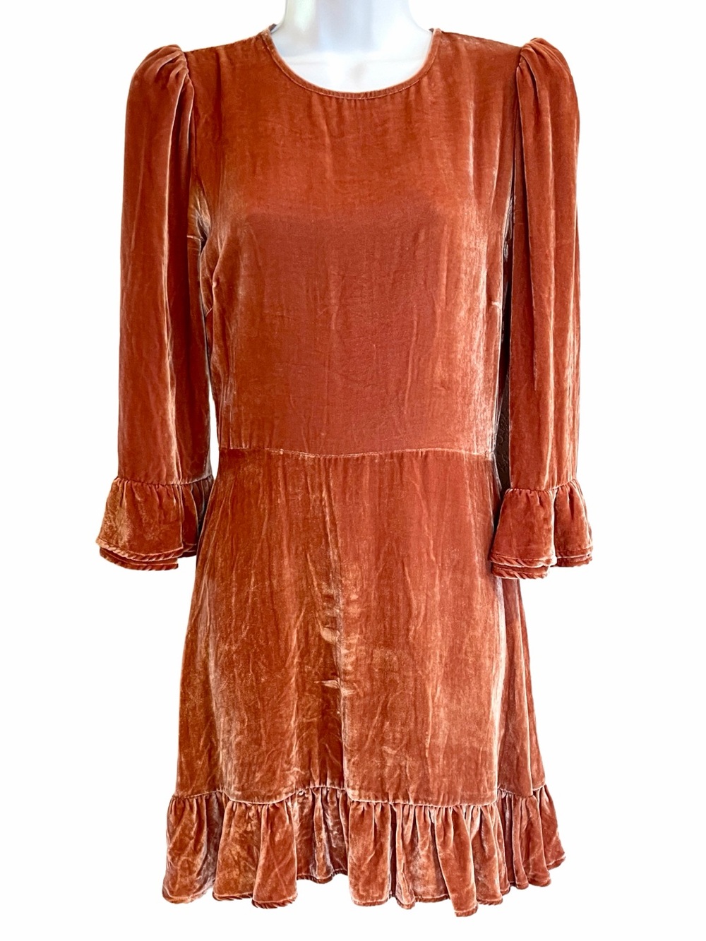 Reformation Mountain Dress Size 2 Salmon Velvet Silk Blend Ruffle Mini